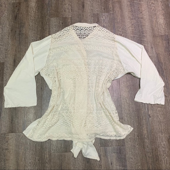 OPEN FRONT WATERFALL IVORY AND LACE CARDIGAN - Picture 5 of 8